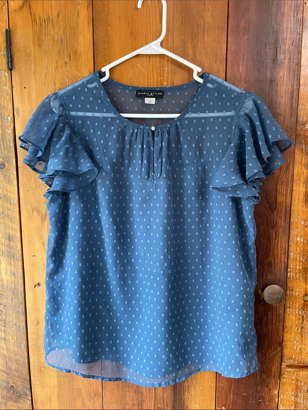 Simply Styled Navy Blue Dot Ruffle Sleeve Blouse